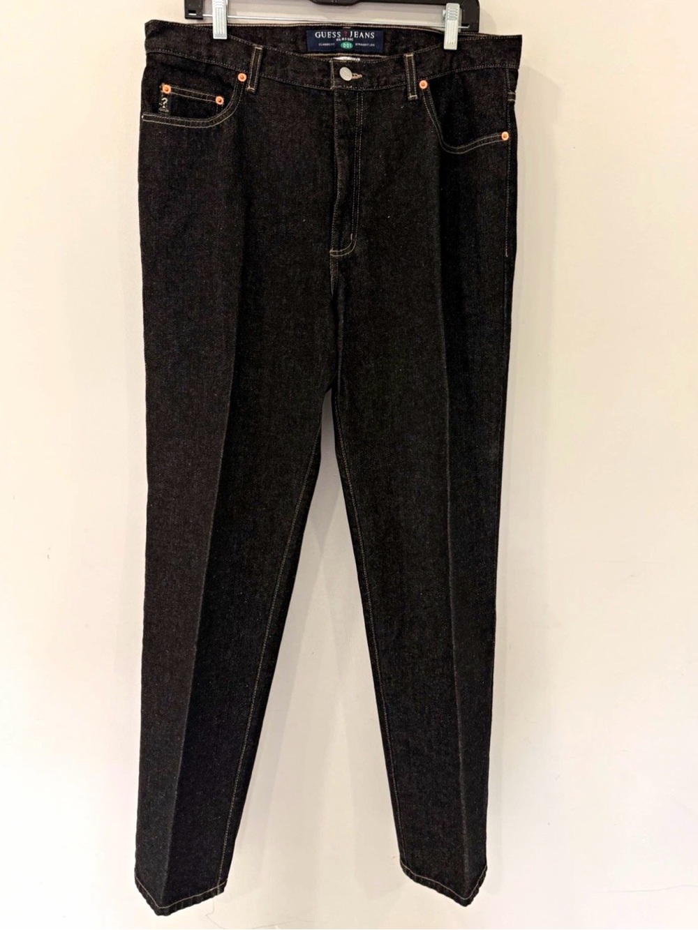 GUESS Men’s Classic Fit Straight Leg Black Dark Wash Denim Jeans 5-Pocket 36x32